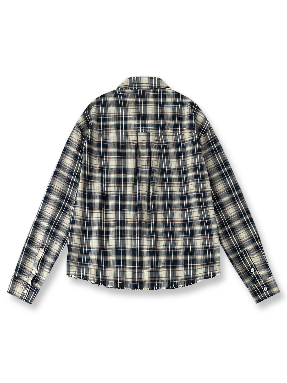 製品画像: 高密度コットンフランネルダメージ長袖チェックシャツの反面画像