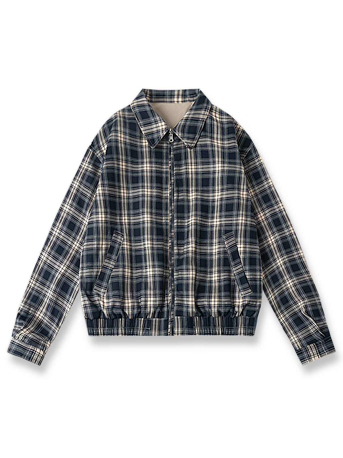リバーシブルヴィンテージチェック柄ハリントンジャケット正面展示