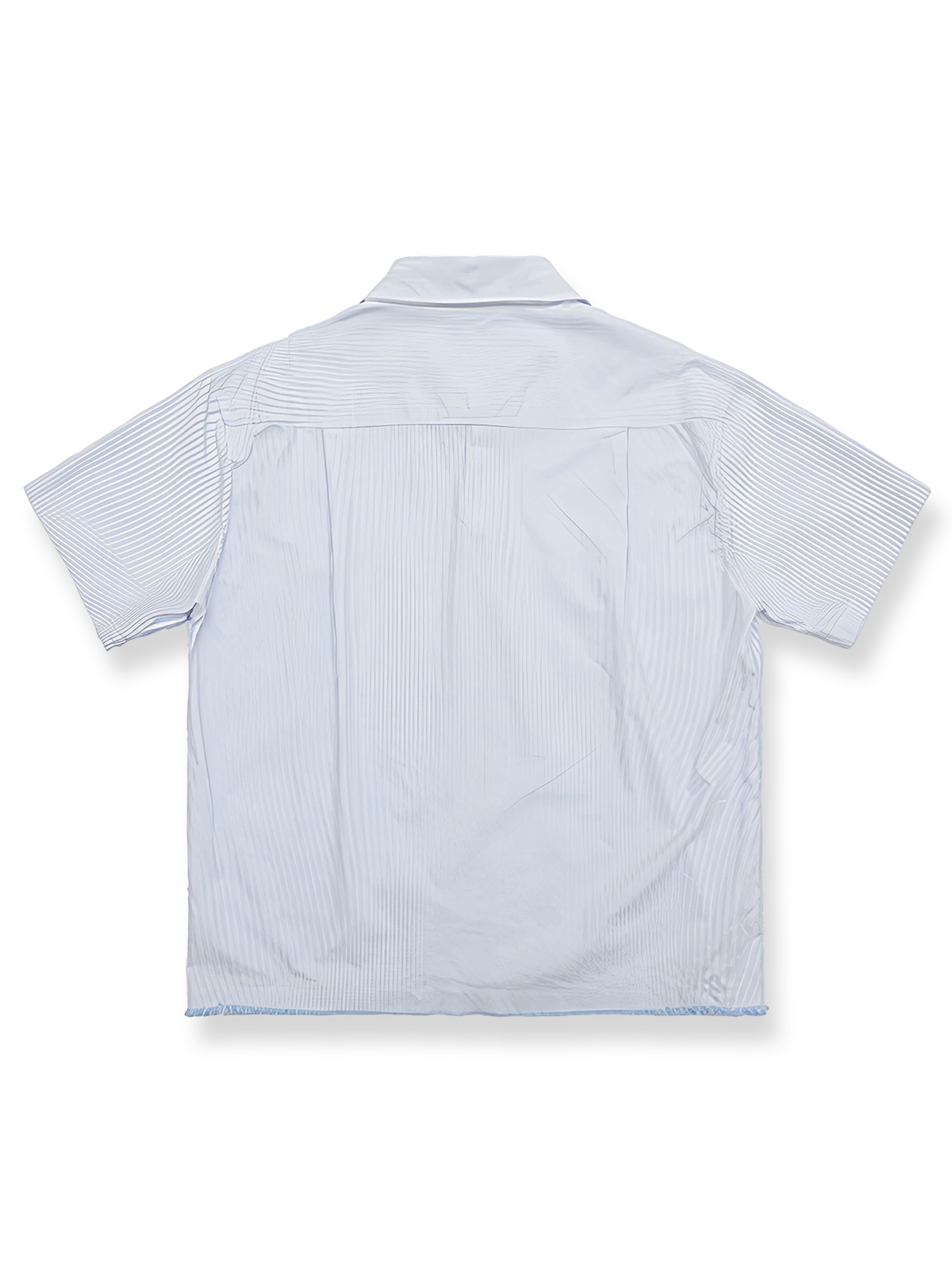 毛羽加工ブルーストライプ半袖シャツの全体画像