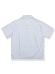 毛羽加工ブルーストライプ半袖シャツの全体画像