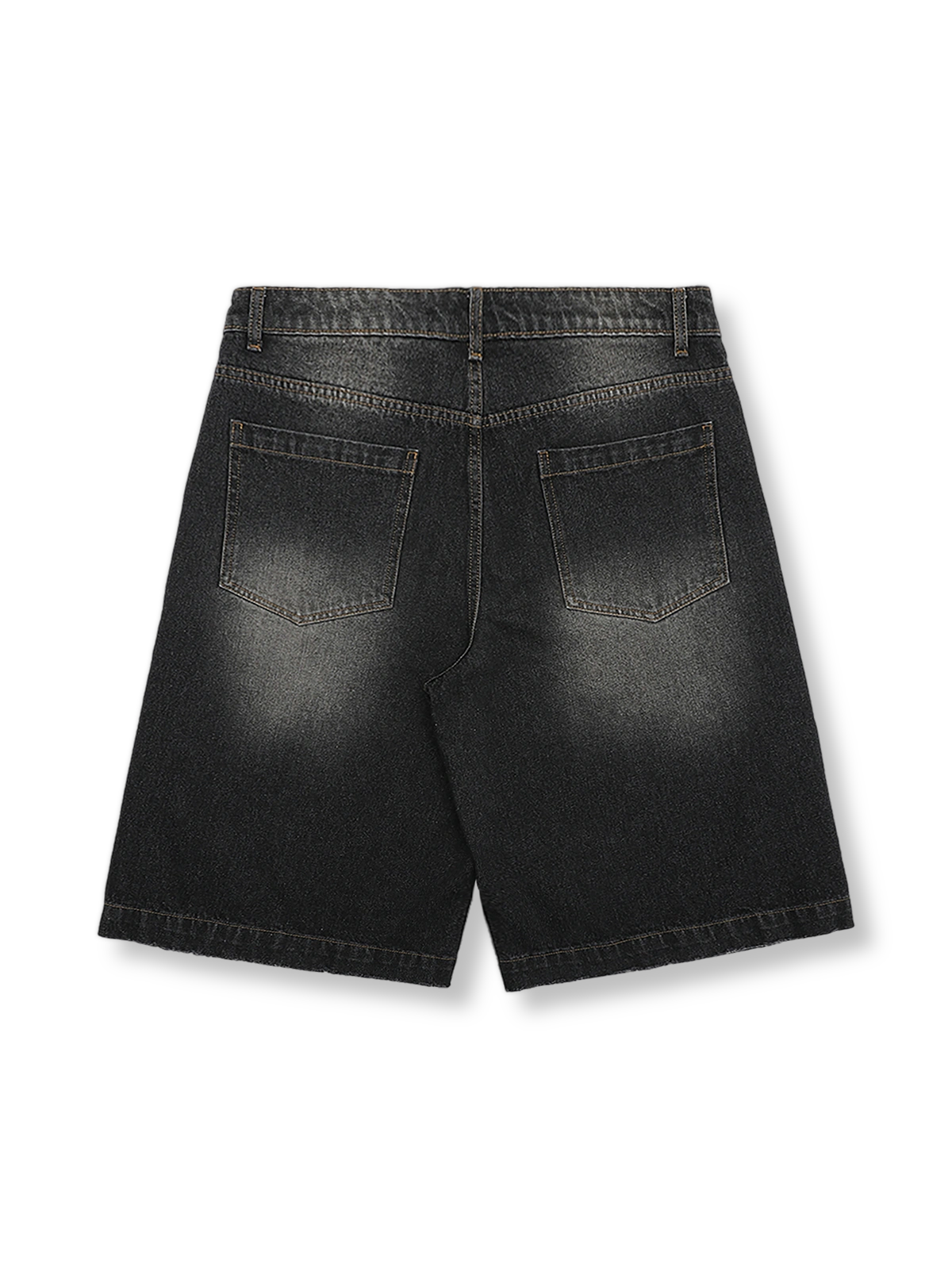 裾フリンジデザインのレトロストレートデニムショーツ全体画像