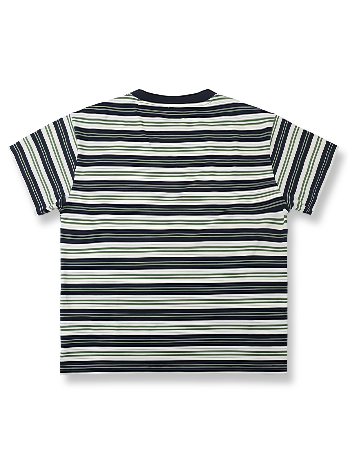 織り色高密度コットンのゆったりバイカラーストライプ半袖Tシャツ全体画像