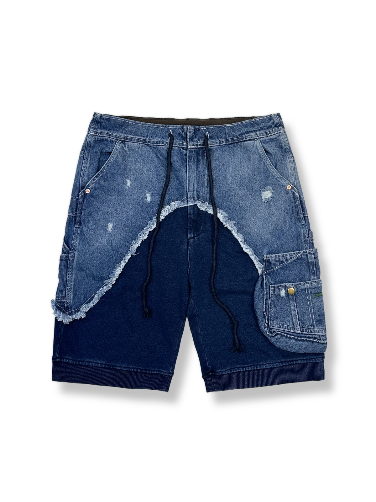 パッチワークスタイルデニムショートパンツ