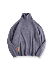 肘パッチ ハイネックセーター