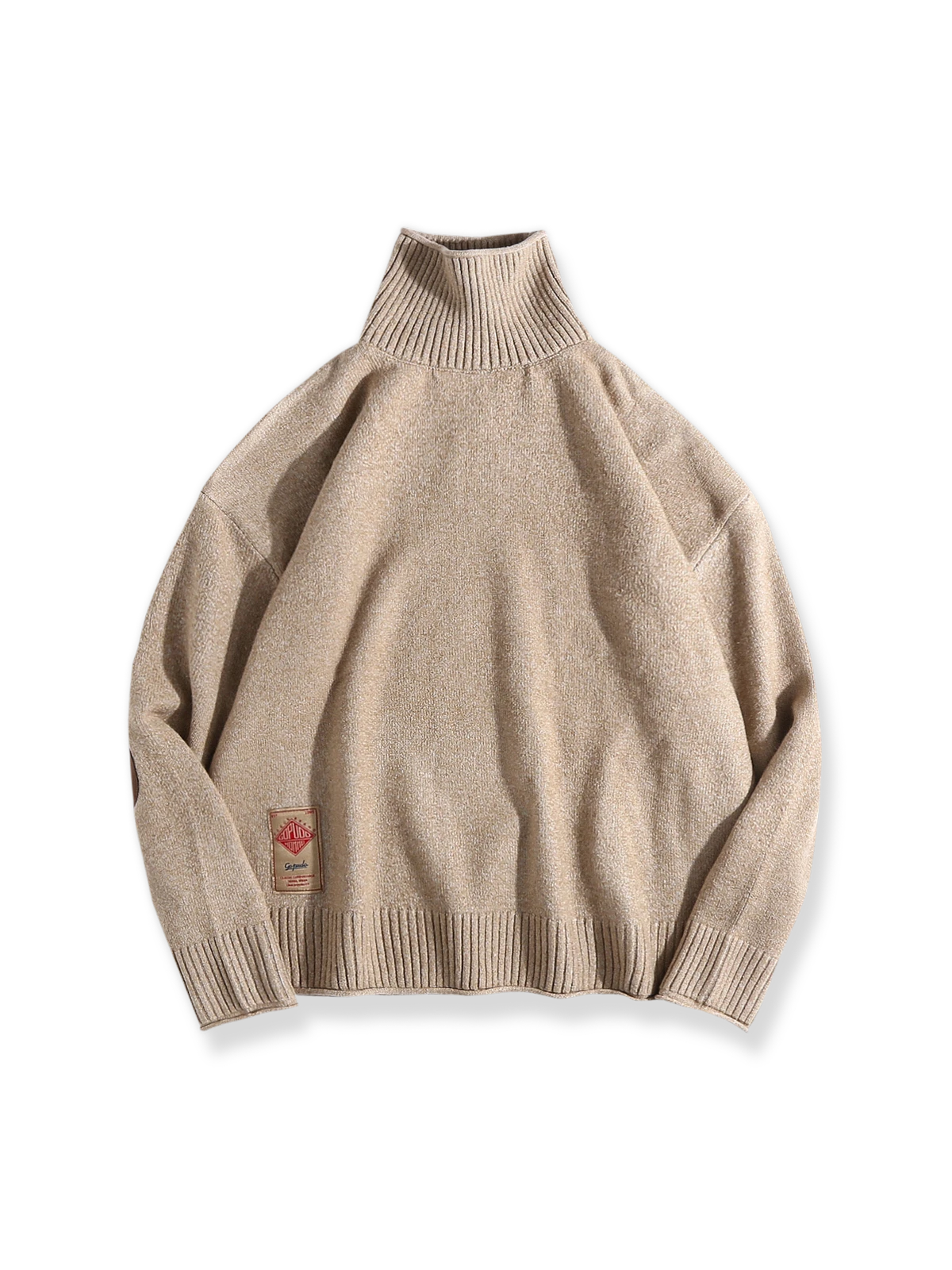 肘パッチ ハイネックセーター