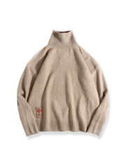 肘パッチ ハイネックセーター