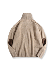 肘パッチ ハイネックセーター