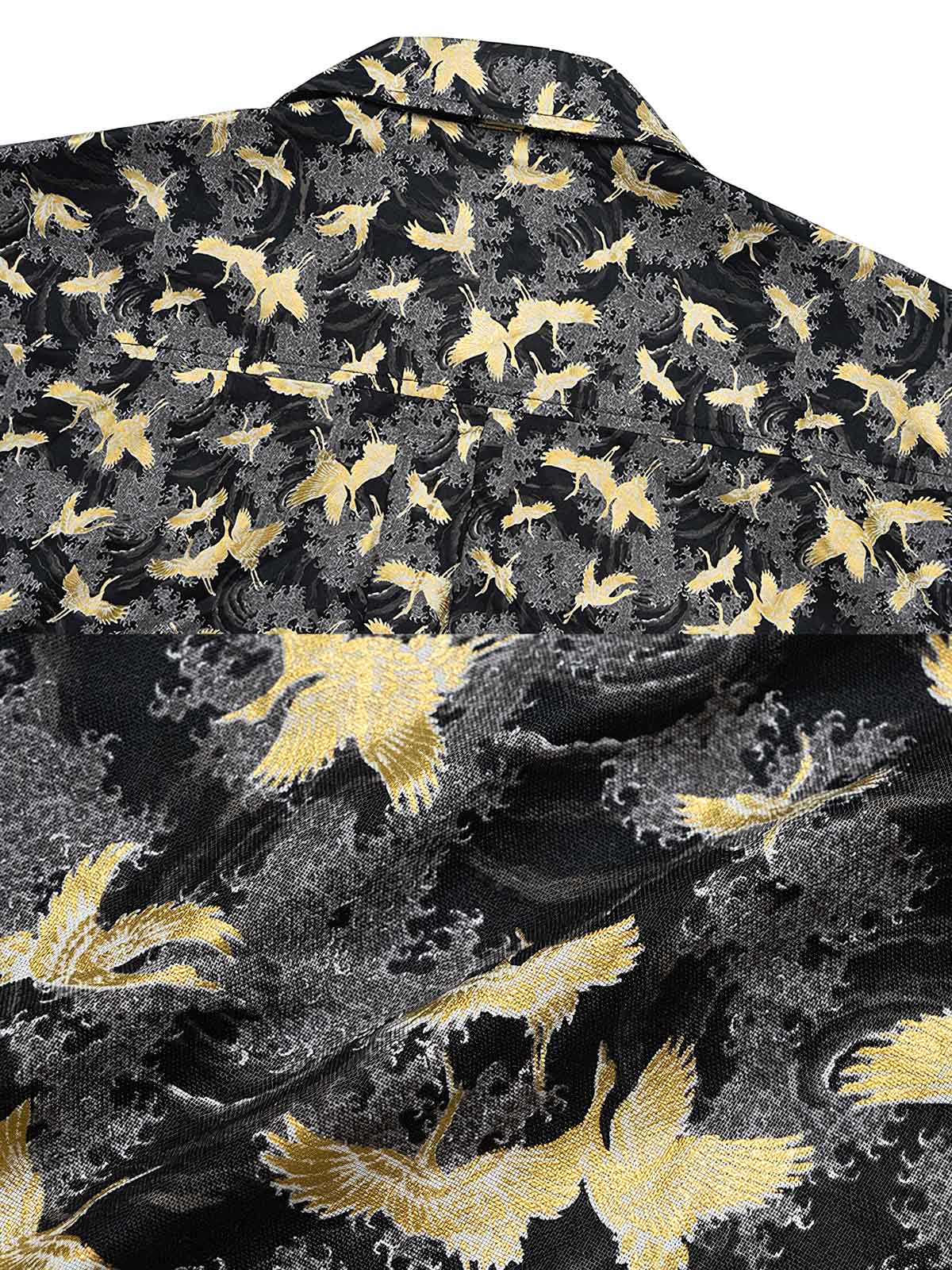 詳細画像: 手工印花の鶴のデザインと天然木のボタンの特写