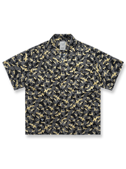 製品画像: 三頭鷹と鶴の手工印花アロハシャツの正面