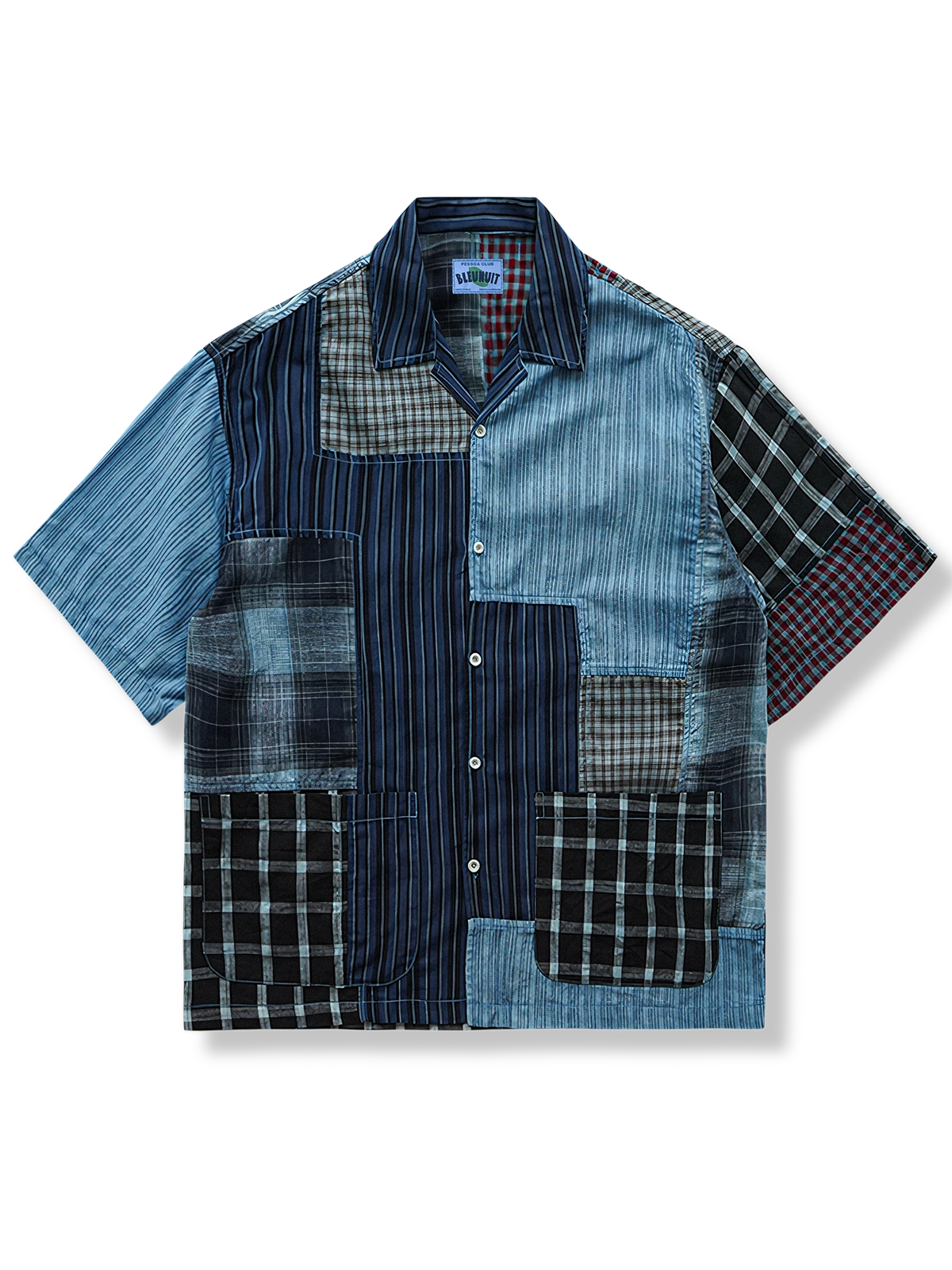 藍染 ボロ布パッチワーク アロハシャツ