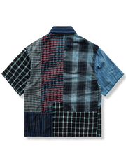 藍染 ボロ布パッチワーク アロハシャツ