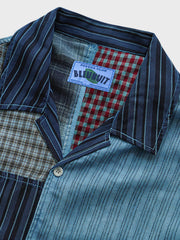 藍染 ボロ布パッチワーク アロハシャツ