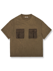 手工古法植物染四ポケット付き半袖Tシャツの正面図