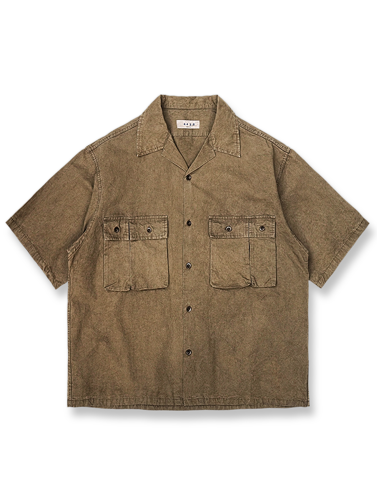 手作り古法植物染め4ポケット半袖シャツ正面図