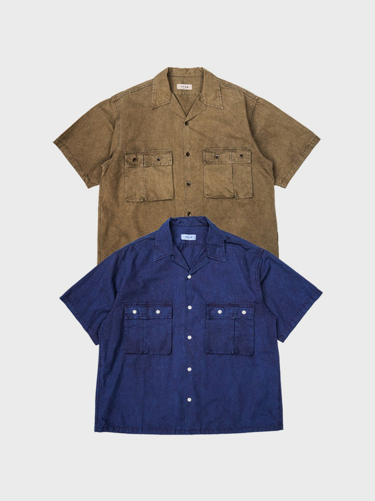 手作り古法植物染め4ポケット半袖シャツ正面図