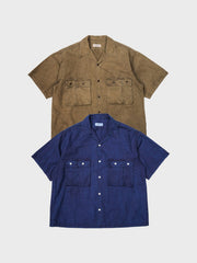 手作り古法植物染め4ポケット半袖シャツ正面図