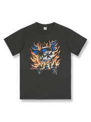 アメリカンヴィンテージの重厚なスカルモーターサイクルプリント半袖Tシャツの全体図