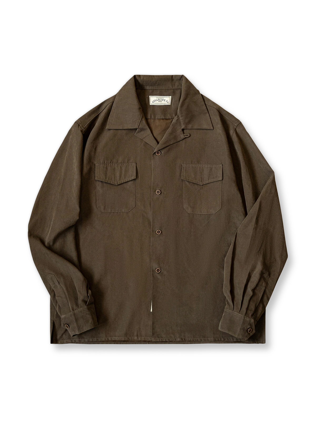 キューバカラー ピーチスキン 長袖シャツ