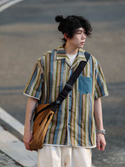 ストライプ カラー リラックス フィット 半袖シャツ