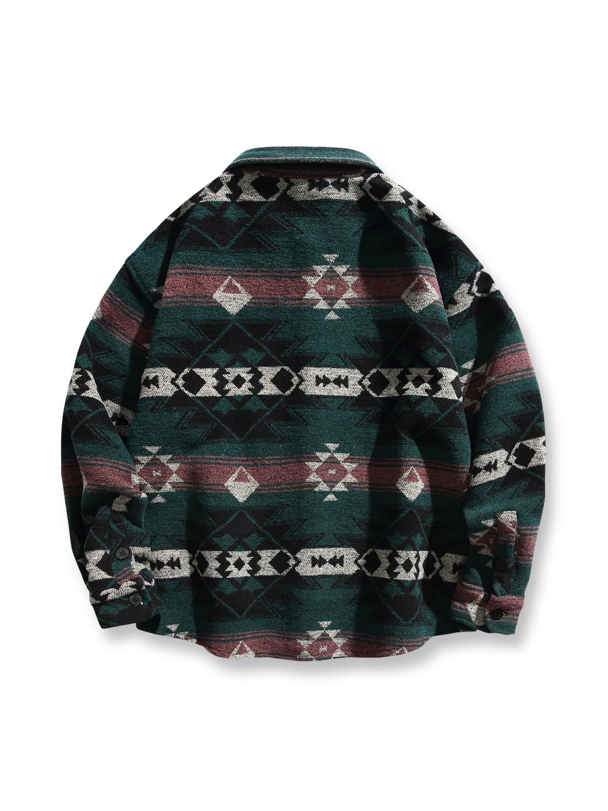 製品画像
ナバホ族の幾何学模様を取り入れたジャカード織りのウール混長袖シャツ。優れた保温性と柔らかな肌触りを実現し、レトロなスタイルと民族的な風情が特徴です。クラシックな翻領デザインで、秋冬シーズンに最適なアイテム。

詳細画像
ナバホ族の模様をジャカード織りで表現したディテール、ウールと混紡素材で作られた柔らかな肌触りと保温性。レトロなデザインとともに、しっかりとした仕立てが魅力的。
