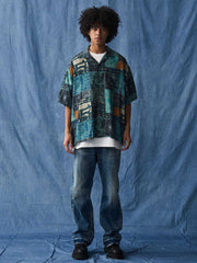 抽象都市風景プリント アロハシャツ