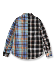 チェック柄 カラーブロック長袖シャツ