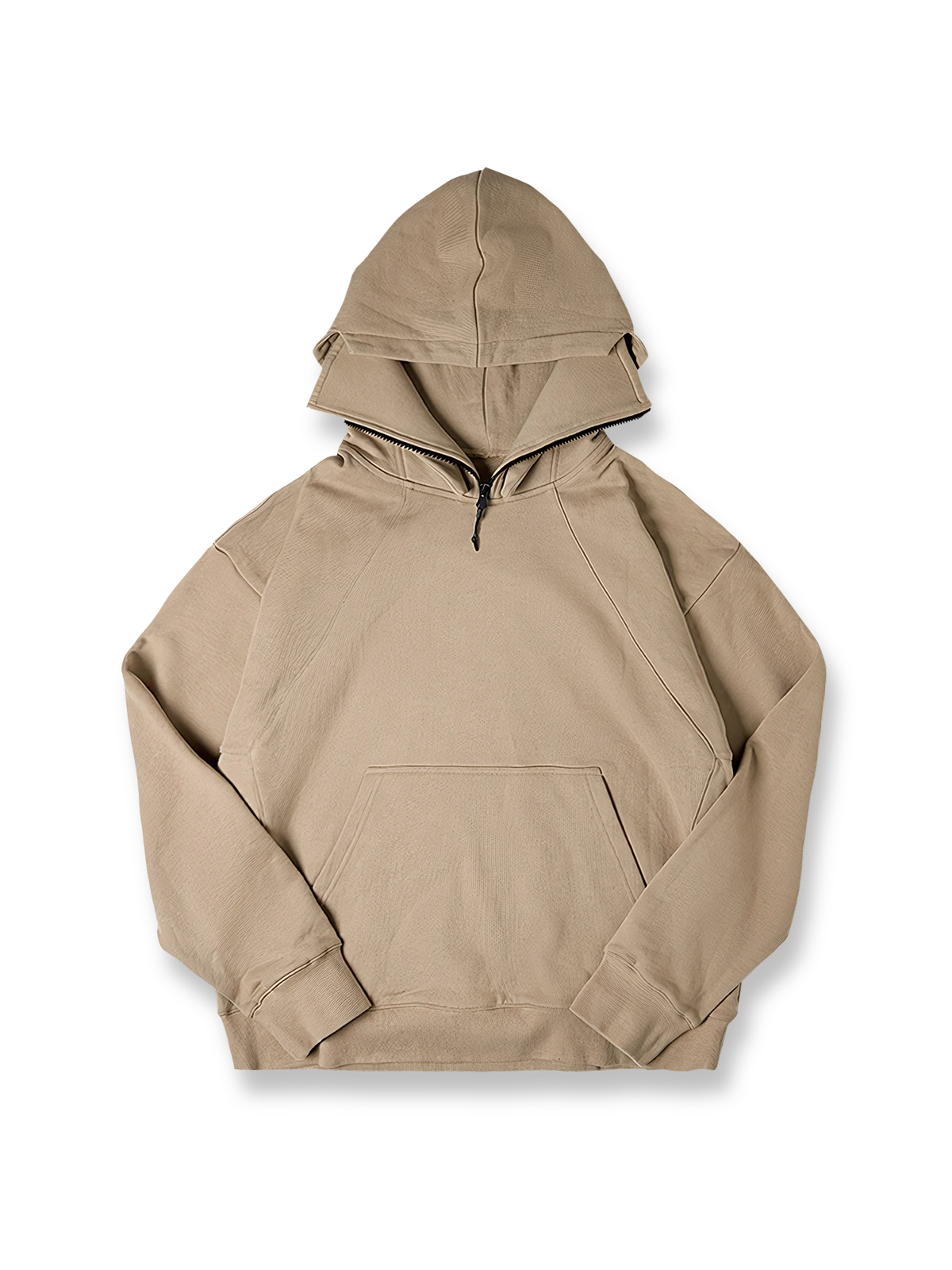 製品画像:
アメリカン重厚バラクラバフード付きパーカー、360g/m²の天然コットン生地とジップ式バラクラバデザイン、アウトドアやストリートスタイルに最適

詳細画像:
ジップ式バラクラバ面罩デザインのクローズアップ、風を防ぐ機能性を備えたフード付きパーカー