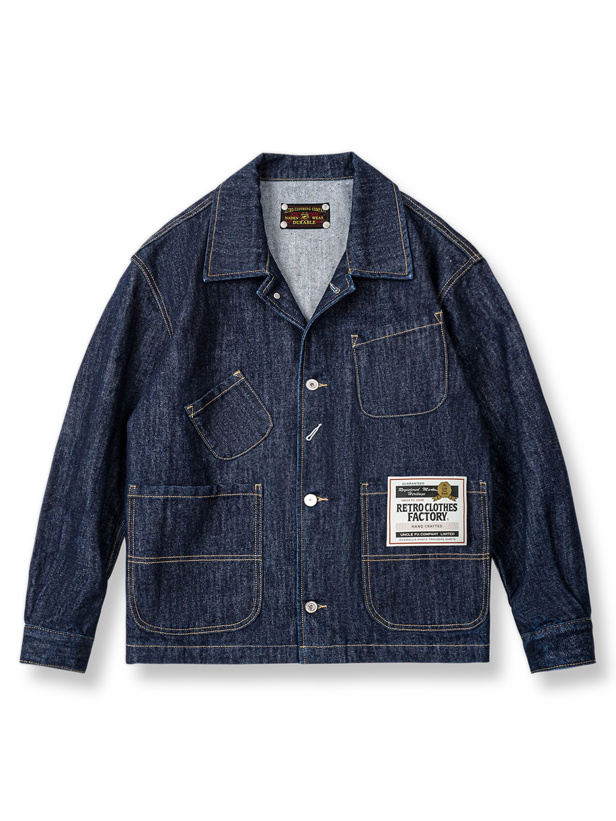 オープンカラー 4ポケットデニムジャケット