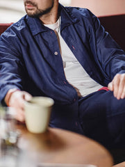 ドロップショルダー ネイビーTRデニムシャツ