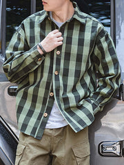 太ラインチェック シャツジャケット メンズ