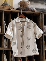 風神雷神プリント キューバシャツ