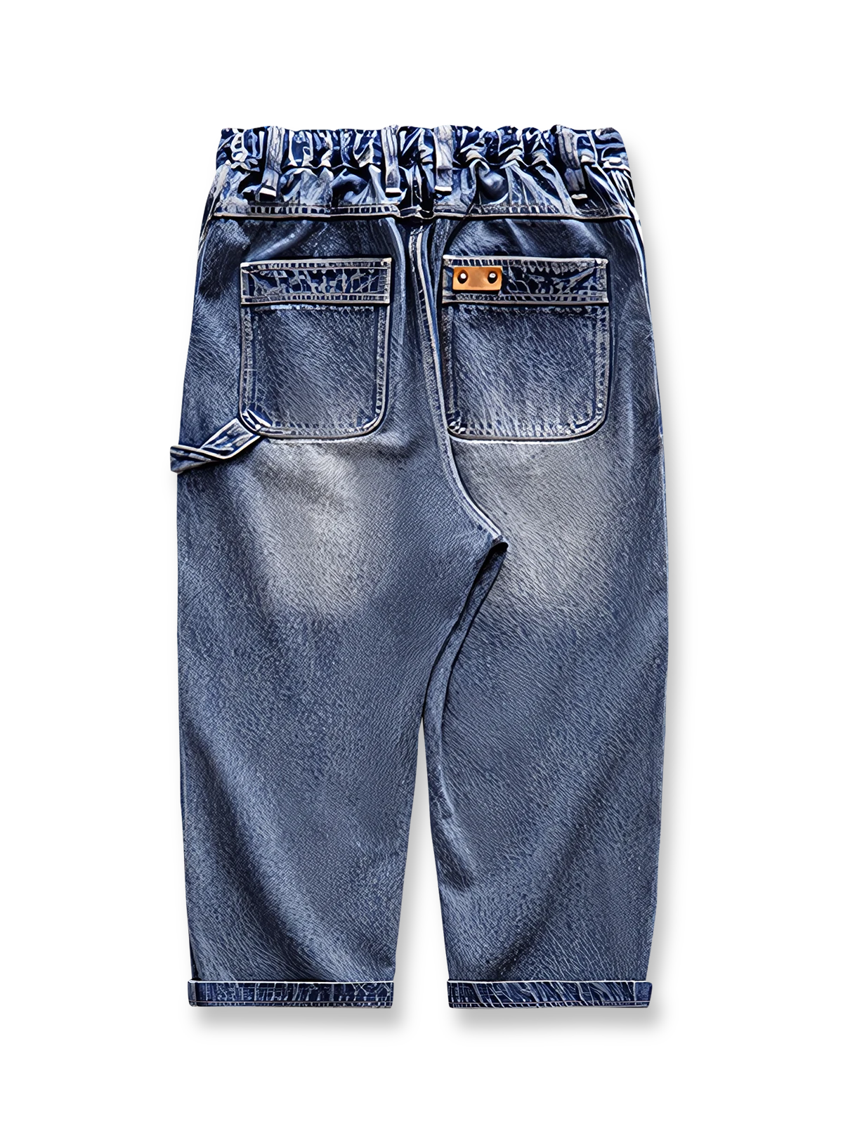 製品画像:
アメリカンヴィンテージ風ダブルニー ワークデニムパンツ、ヴィンテージウォッシュ加工と100%コットンツイル生地、ダブルニーのパッチデザインとルーズフィットのストレートレッグ

詳細画像:
ダブルニーのパッチ、アンティークゴールドのYKKジッパー、ヴィンテージ感を強調したウォッシュド加工とツイル生地のディテールアップ