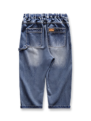 製品画像:
アメリカンヴィンテージ風ダブルニー ワークデニムパンツ、ヴィンテージウォッシュ加工と100%コットンツイル生地、ダブルニーのパッチデザインとルーズフィットのストレートレッグ

詳細画像:
ダブルニーのパッチ、アンティークゴールドのYKKジッパー、ヴィンテージ感を強調したウォッシュド加工とツイル生地のディテールアップ