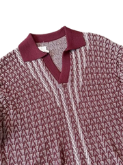 アイスシルク ジャカード Vネックポロ