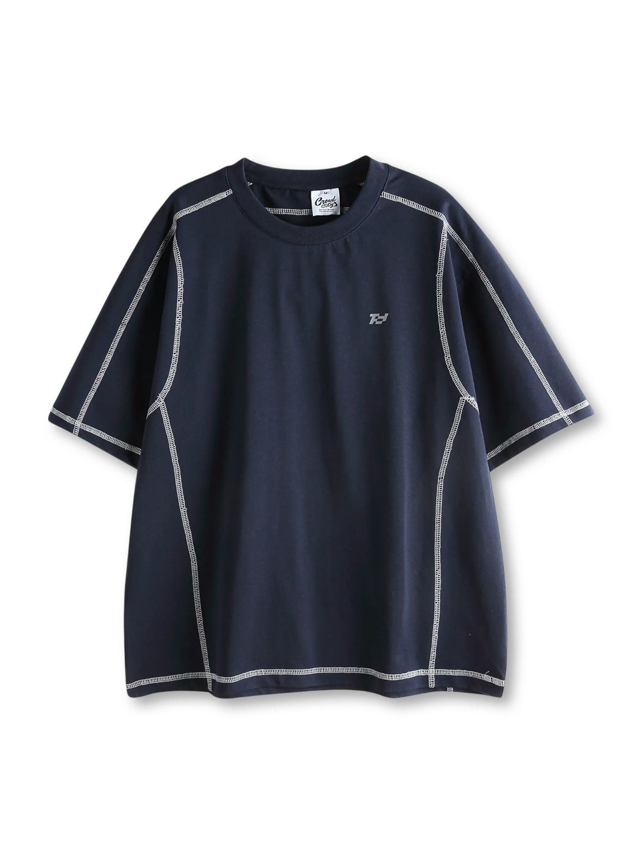 ラグラン風切り替えを配したグレーの機能性Tシャツ全体像
