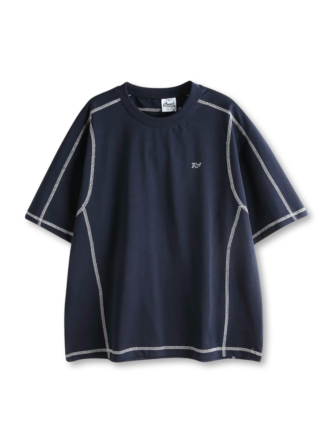 ラグラン風切り替えを配したグレーの機能性Tシャツ全体像
