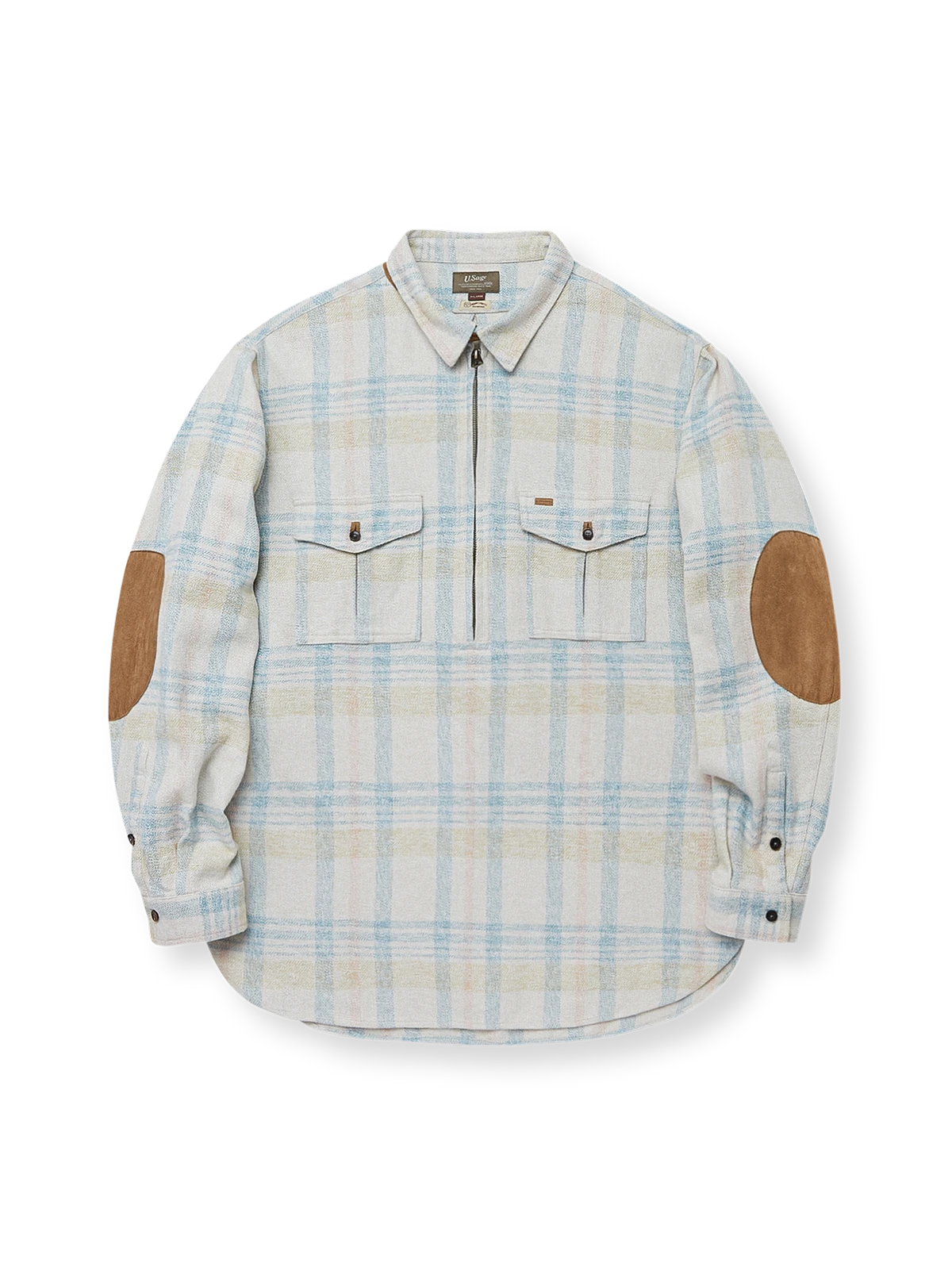 ジッパー付き チェック柄 プルオーバーシャツ