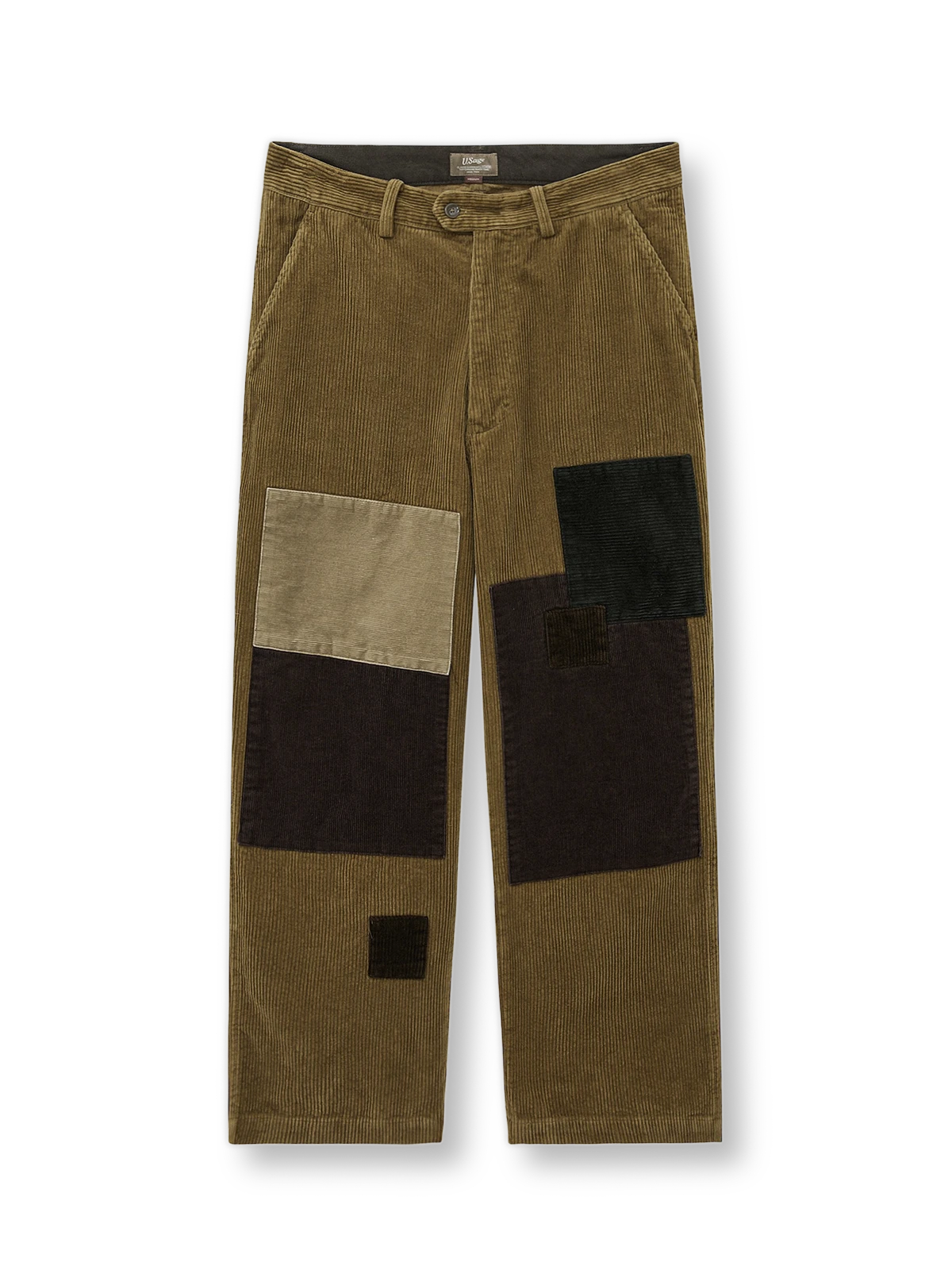 パッチワーク カーキ色 コーデュロイ スラックス