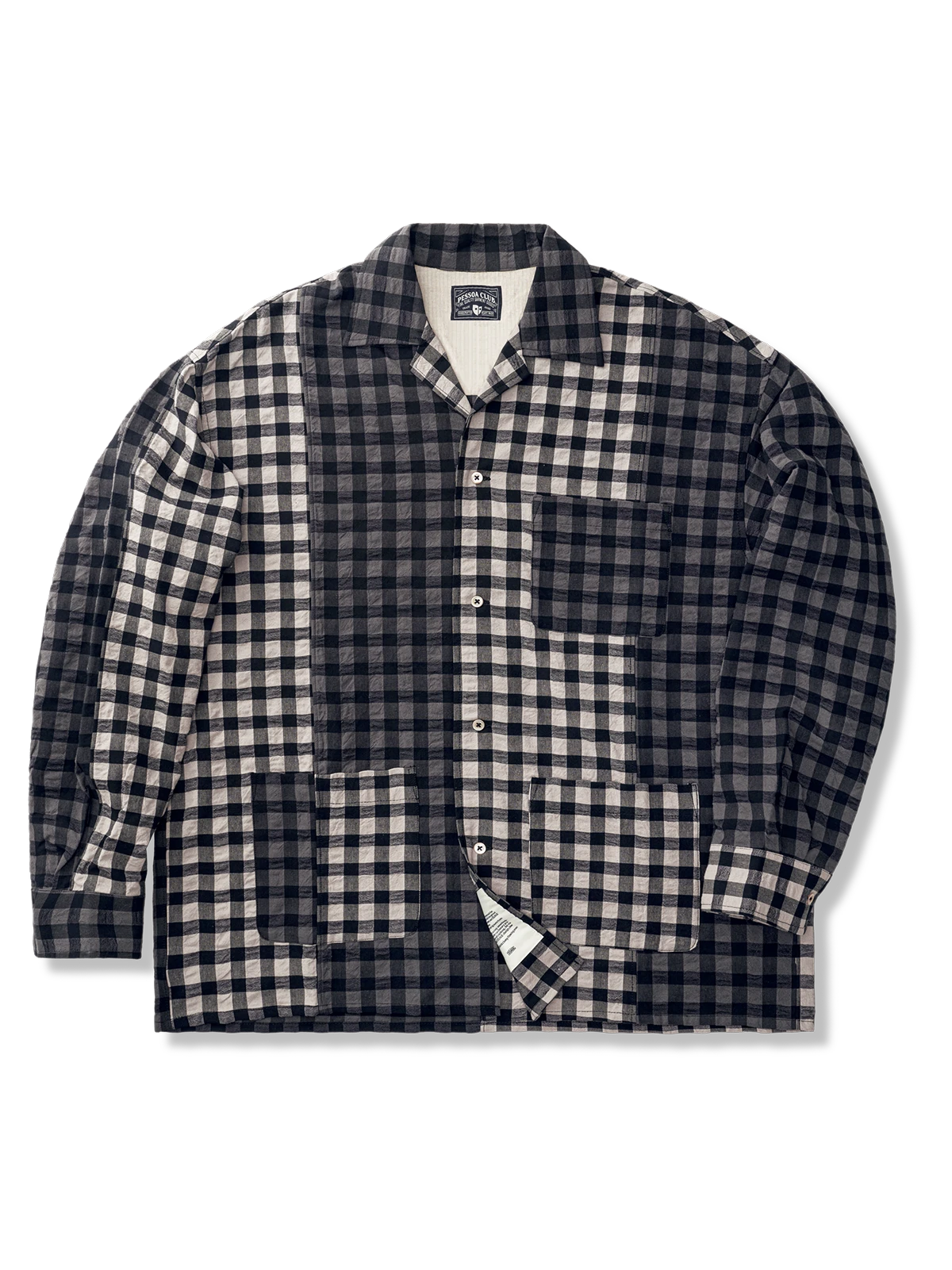 チェック柄 バブル織り生地 パッチワークシャツ