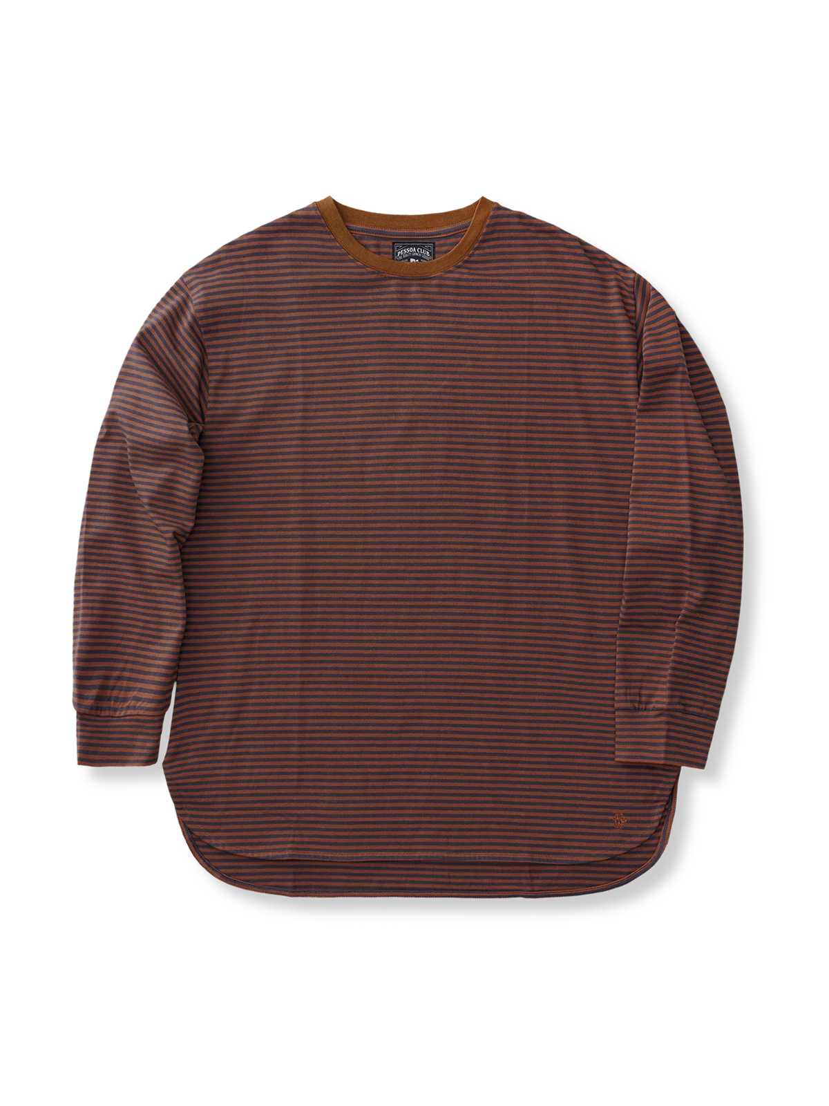 丸い裾 純綿 ストライプ 長袖Tシャツ