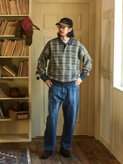 チェック柄 ウールポロシャツ