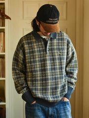 チェック柄 ウールポロシャツ