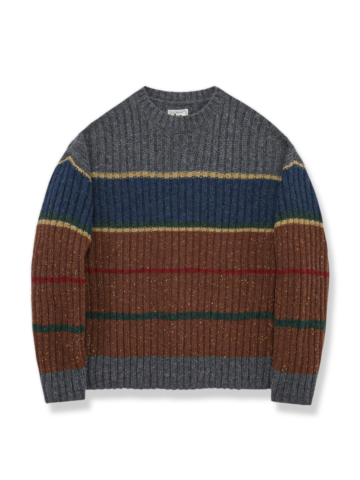 ストライプ柄 ドロップショルダーウール セーター