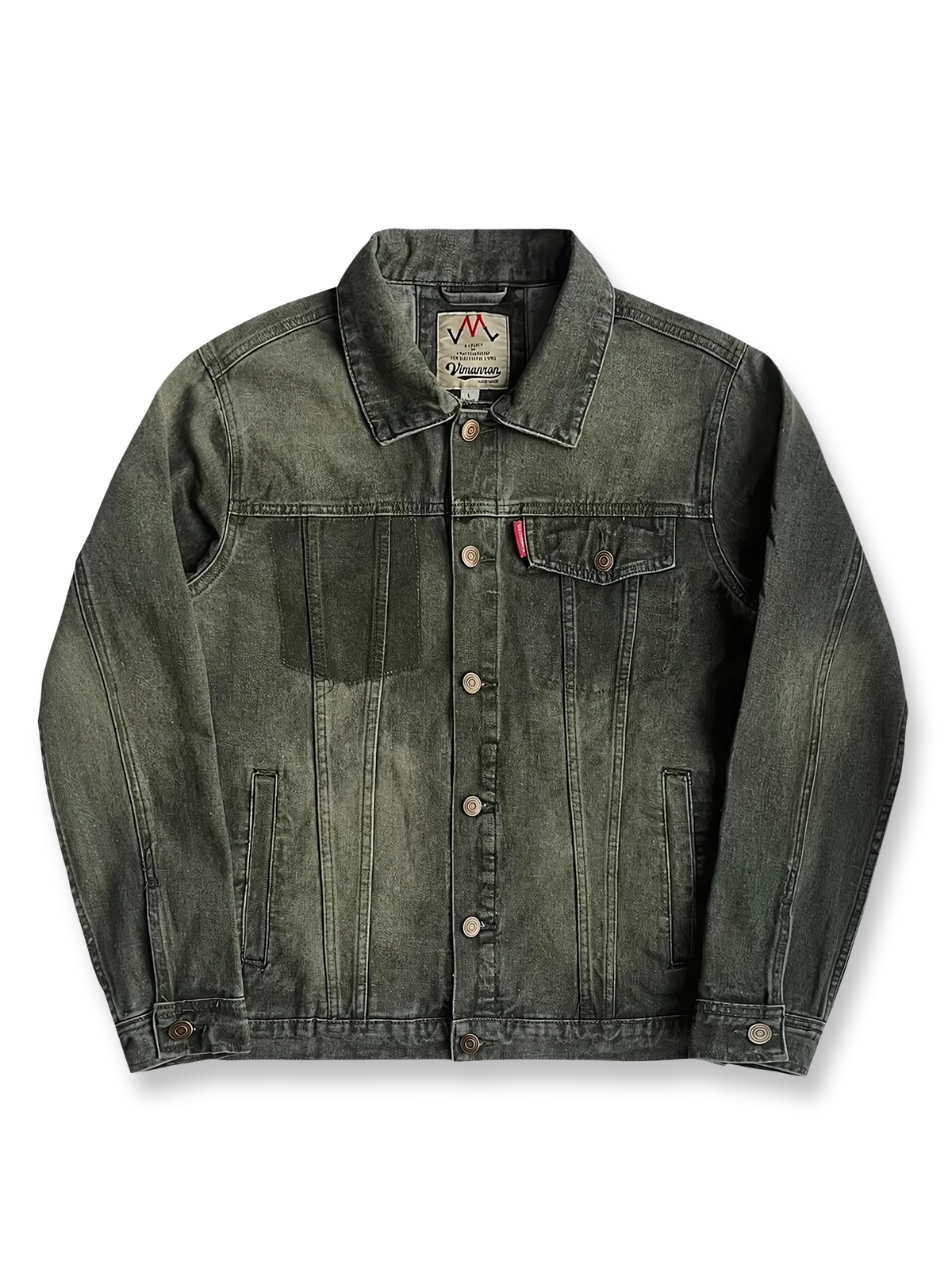 製品画像
「クラシックなデザインとヴィンテージ加工を施したデニムジャケット全体イメージ。自然な色褪せと風合いが特徴で、日常使いから通勤、アウトドアまで幅広く活躍する万能アイテム。」

詳細画像
「左右対称の胸ポケットや襟部分のヴィンテージ加工が施されたディテールのクローズアップ画像。コットン100%の素材感と自然な色褪せが引き立つデザイン。」
