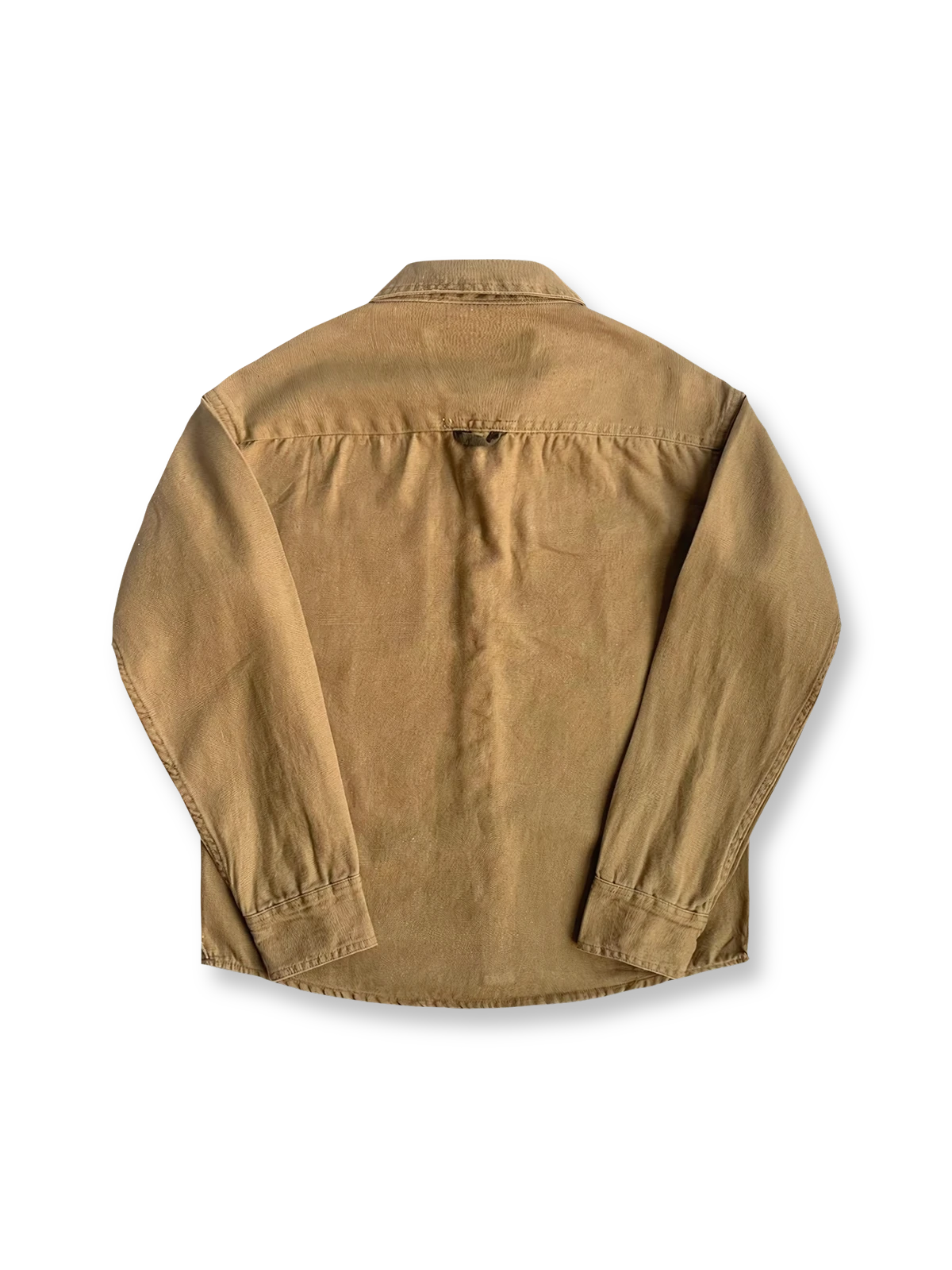 製品画像
「耐久性の高い厚手のキャンバス素材とウォッシュ加工が特徴のワークシャツ全体イメージ。クラシックなダブル胸ポケットとヴィンテージ感あふれるデザインが魅力。」

詳細画像
「左右対称のダブル胸ポケットとウォッシュ加工が施されたキャンバス生地のディテールクローズアップ。ラウンドヘムデザインで立体感を演出。」
