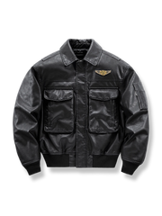 襟付き レザーフライトジャケット