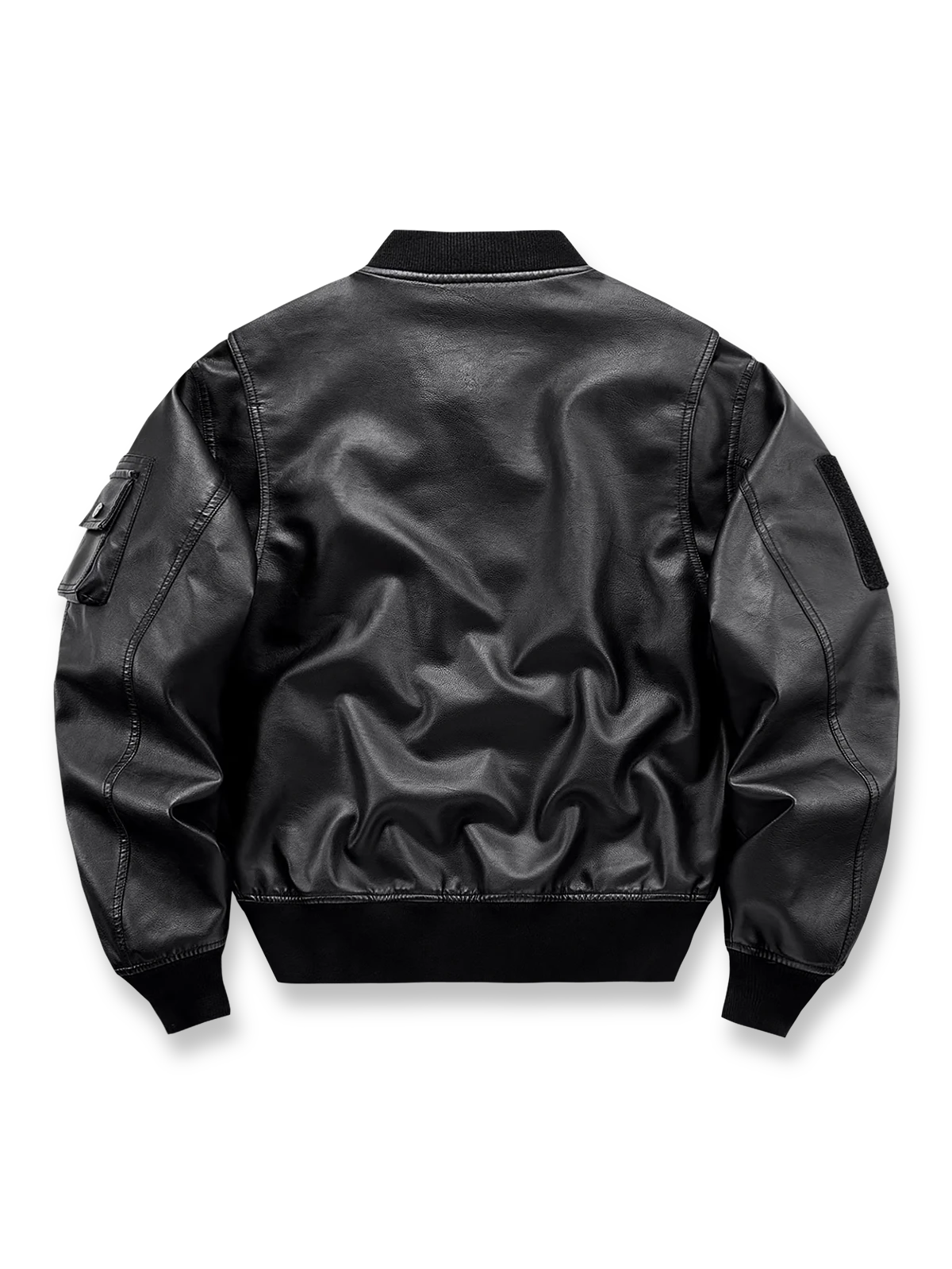 製品画像:
フライトジャケット パイロットレザーの全体画像、PUコーティング生地とミリタリー感溢れるデザインが特徴的なタフなフライトジャケット。
詳細画像:
ジャケットのジッパーと多機能ポケットのディテール特写、カスタムパイピングが施されたポケットが高級感を引き立てます。