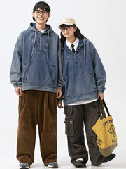 フード ポケット付きデニムスウェット