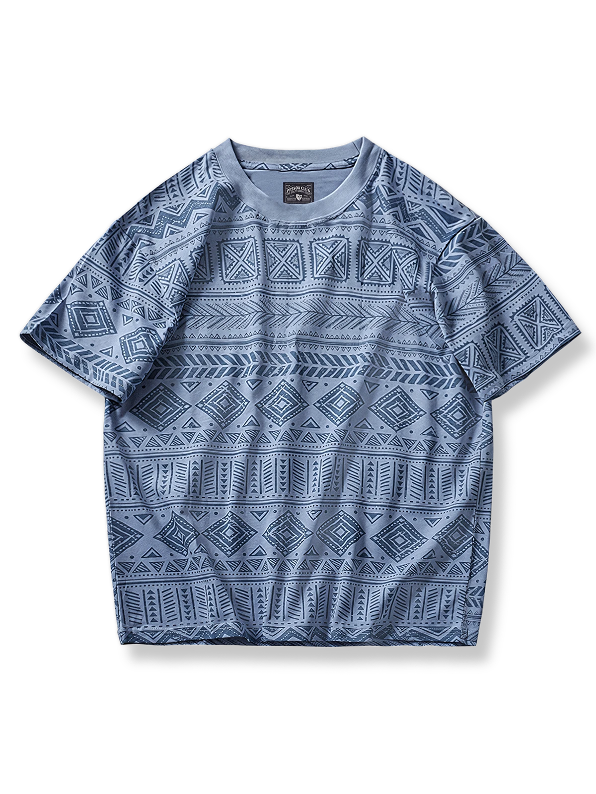 エスニック調 幾何学総柄 丸襟Tシャツ