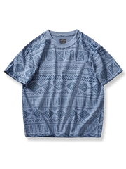 エスニック調 幾何学総柄 丸襟Tシャツ